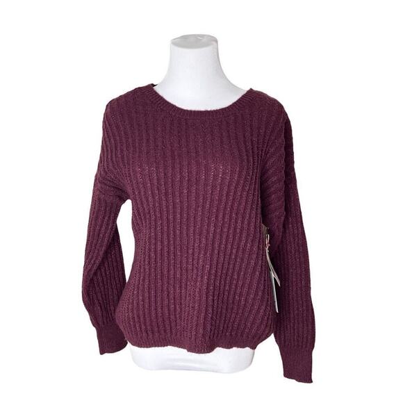 Belle du Jour Burgundy Ribbed Soft Cozy Sweater Cross Bar Back sz LARGE NWT - Picture 1 of 10